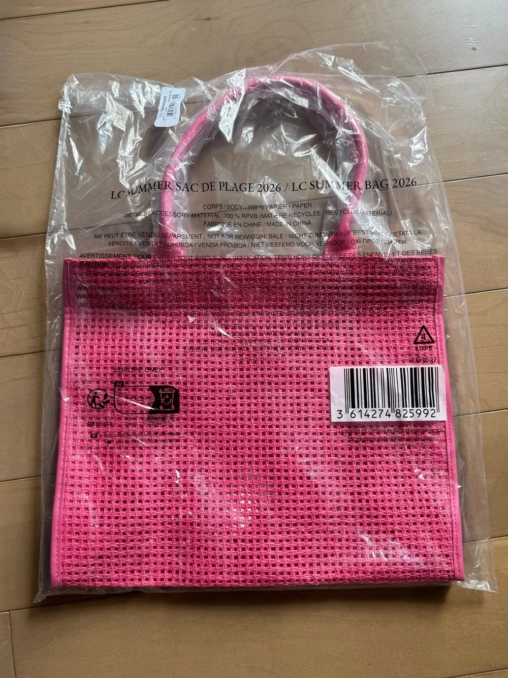 Lancôme Pink Woven Beach Tote Bag - Large Summer Shopper .New